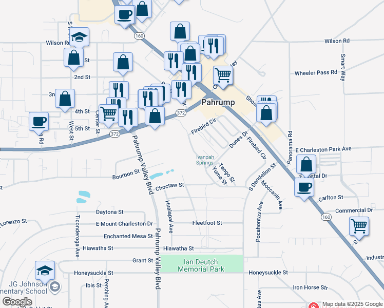 map of restaurants, bars, coffee shops, grocery stores, and more near 930 Short Street in Pahrump