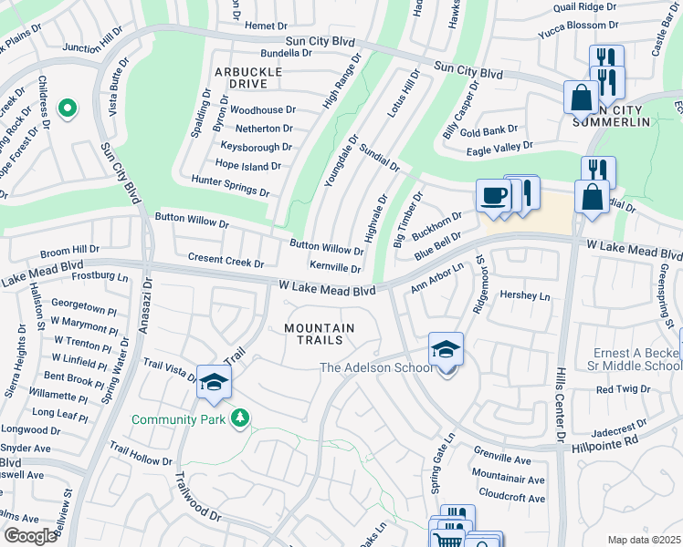 map of restaurants, bars, coffee shops, grocery stores, and more near 9817 Kernville Drive in Las Vegas