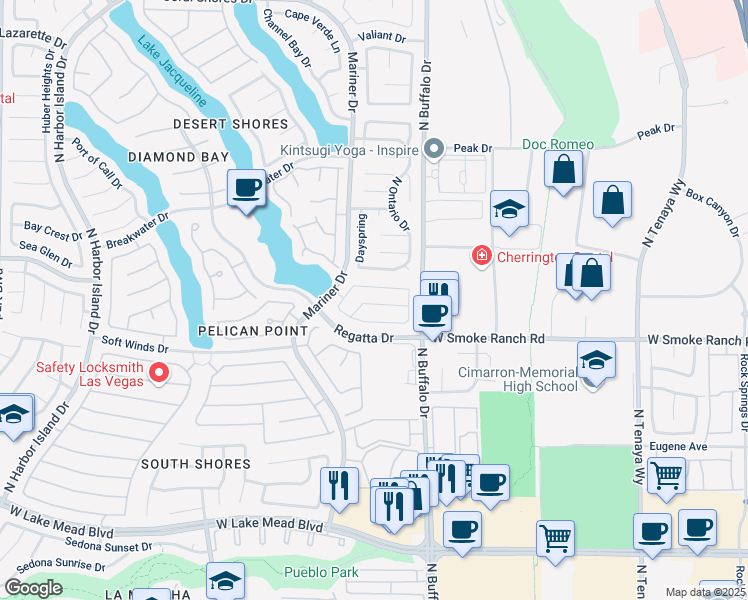 map of restaurants, bars, coffee shops, grocery stores, and more near 7640 Sea Wind Drive in Las Vegas