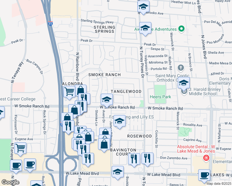 map of restaurants, bars, coffee shops, grocery stores, and more near 6552 Figtree Road in Las Vegas