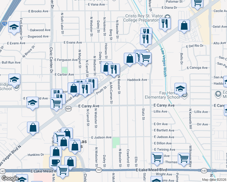 map of restaurants, bars, coffee shops, grocery stores, and more near 2508 North McCarran Street in North Las Vegas