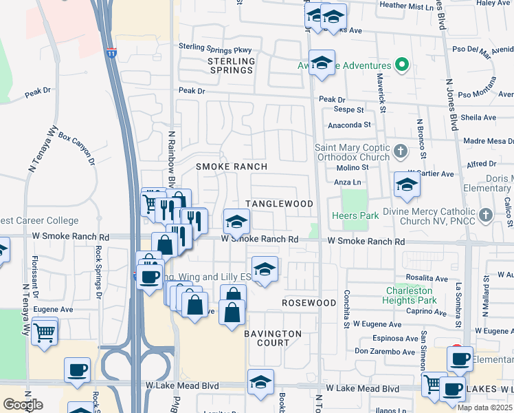 map of restaurants, bars, coffee shops, grocery stores, and more near 6552 Figtree Road in Las Vegas