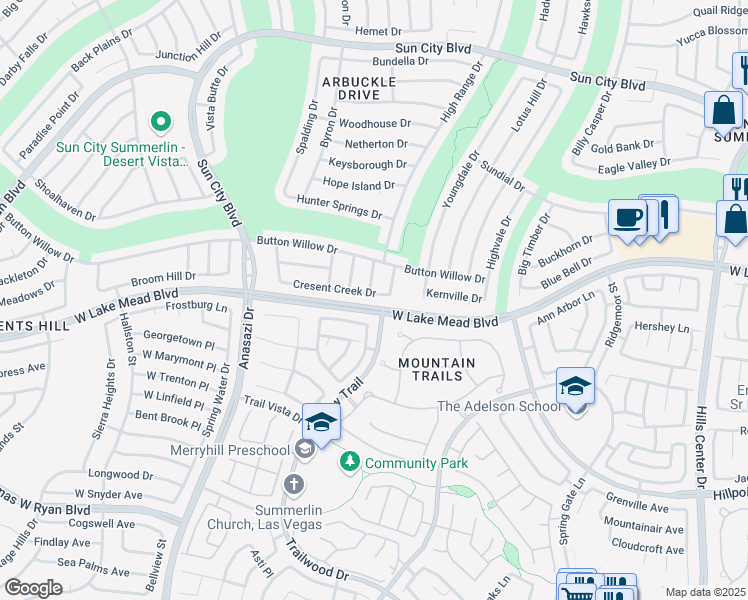 map of restaurants, bars, coffee shops, grocery stores, and more near 10013 Cresent Creek Drive in Las Vegas