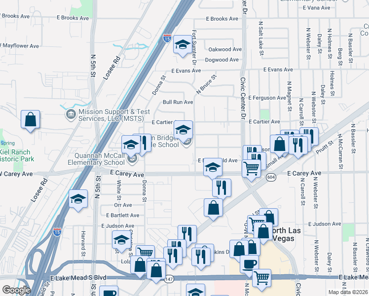 map of restaurants, bars, coffee shops, grocery stores, and more near 2505 North Bruce Street in North Las Vegas