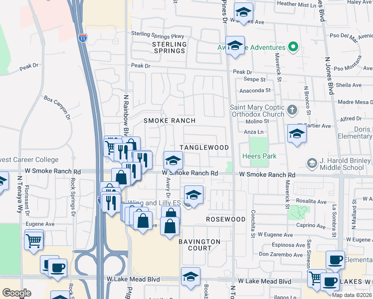 map of restaurants, bars, coffee shops, grocery stores, and more near 2508 Cherrywood Street in Las Vegas