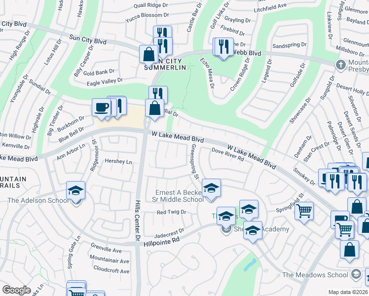 map of restaurants, bars, coffee shops, grocery stores, and more near 9200 Sun Rose Avenue in Las Vegas