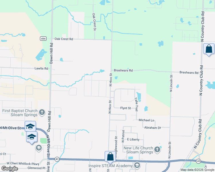 map of restaurants, bars, coffee shops, grocery stores, and more near 907 McKenzie Avenue in Siloam Springs