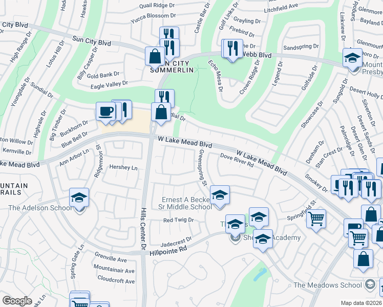 map of restaurants, bars, coffee shops, grocery stores, and more near 9200 Sun Rose Avenue in Las Vegas