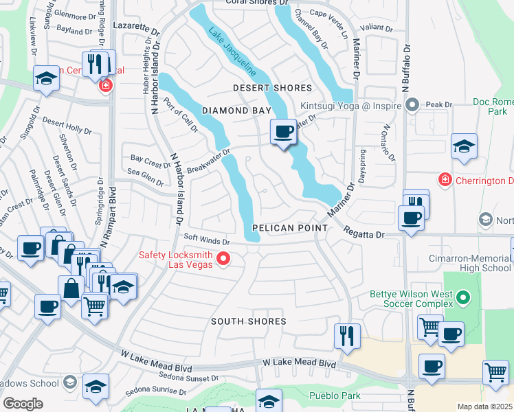 map of restaurants, bars, coffee shops, grocery stores, and more near 2469 Sun Reef Road in Las Vegas