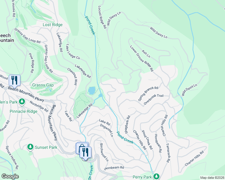 map of restaurants, bars, coffee shops, grocery stores, and more near 221 Greenbriar Road in Beech Mountain