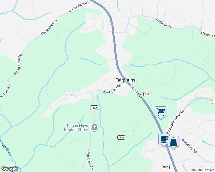 map of restaurants, bars, coffee shops, grocery stores, and more near 277 Split Rail Lane in North Wilkesboro