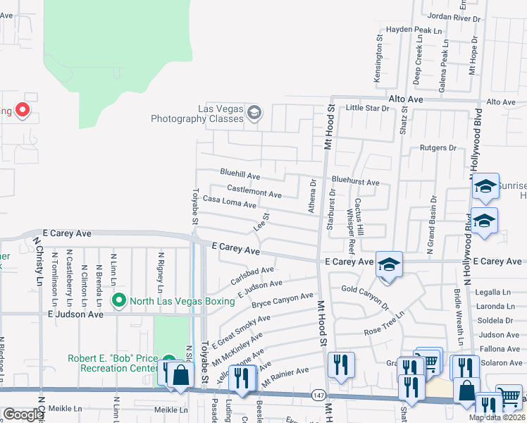 map of restaurants, bars, coffee shops, grocery stores, and more near 6135 Casa Loma Avenue in Las Vegas