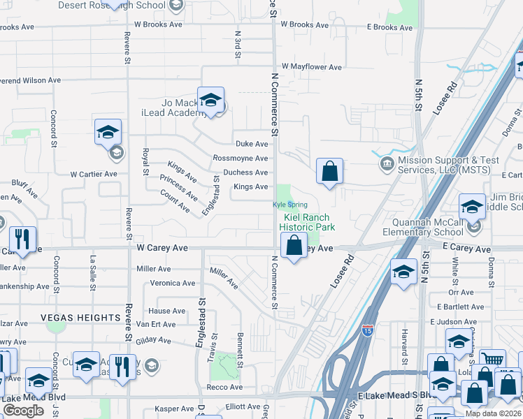 map of restaurants, bars, coffee shops, grocery stores, and more near 300 Princess Avenue in North Las Vegas