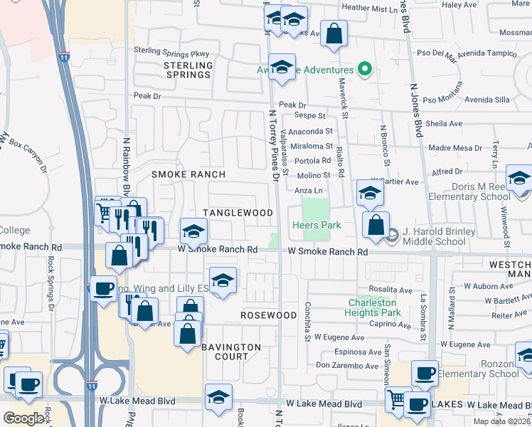 map of restaurants, bars, coffee shops, grocery stores, and more near 2506 Cycad Tree Street in Las Vegas