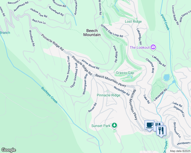 map of restaurants, bars, coffee shops, grocery stores, and more near 110 Red Oak Road in Beech Mountain