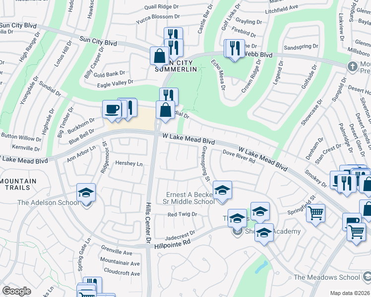 map of restaurants, bars, coffee shops, grocery stores, and more near 2433 Twin Flower Circle in Las Vegas