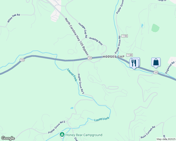 map of restaurants, bars, coffee shops, grocery stores, and more near 144 Makers Lane in Boone