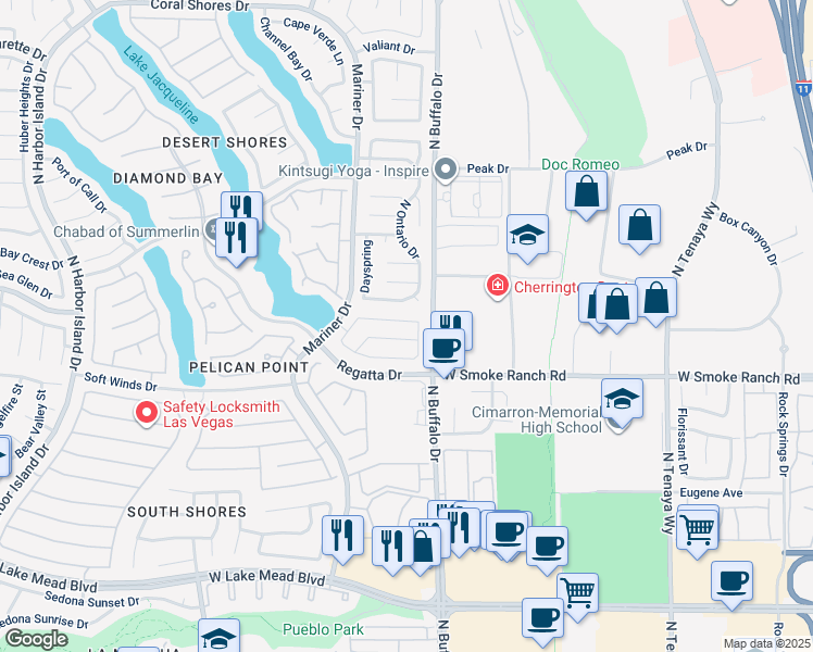 map of restaurants, bars, coffee shops, grocery stores, and more near 7617 Sea Cliff Way in Las Vegas