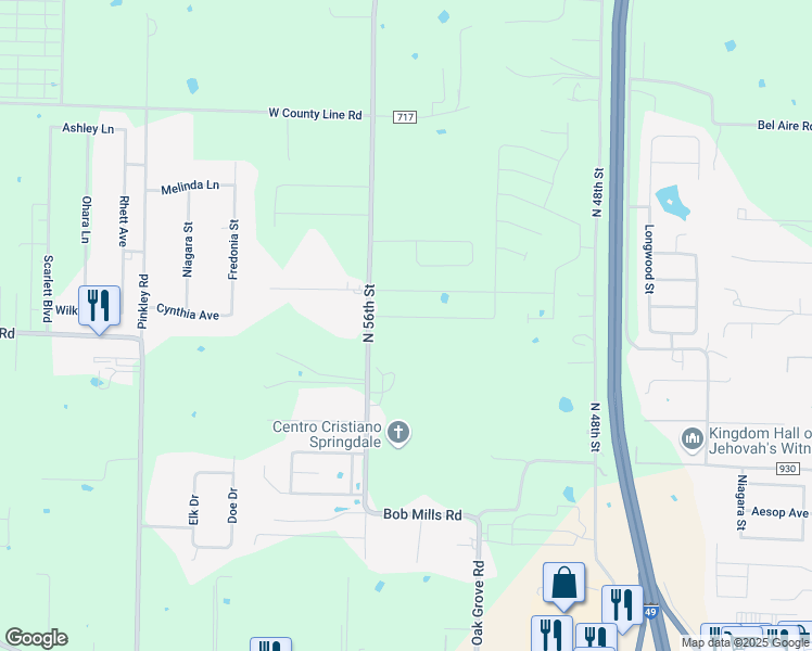 map of restaurants, bars, coffee shops, grocery stores, and more near 2229 North 56th Street in Springdale