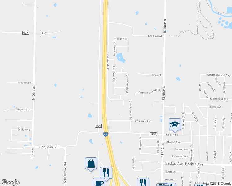 map of restaurants, bars, coffee shops, grocery stores, and more near 4578 Rainforest Street in Springdale