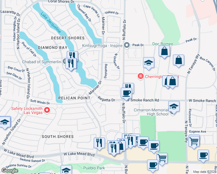 map of restaurants, bars, coffee shops, grocery stores, and more near 7701 Sea Cliff Way in Las Vegas