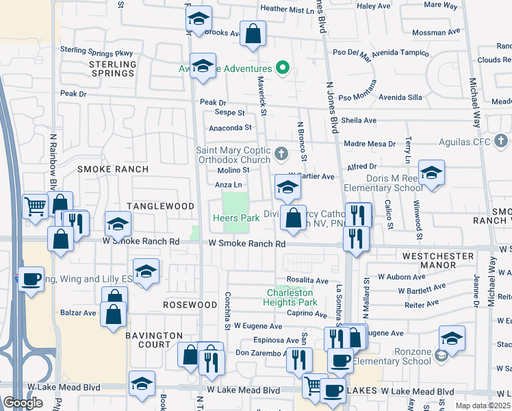map of restaurants, bars, coffee shops, grocery stores, and more near 2501 Monte Carlo Drive in Las Vegas