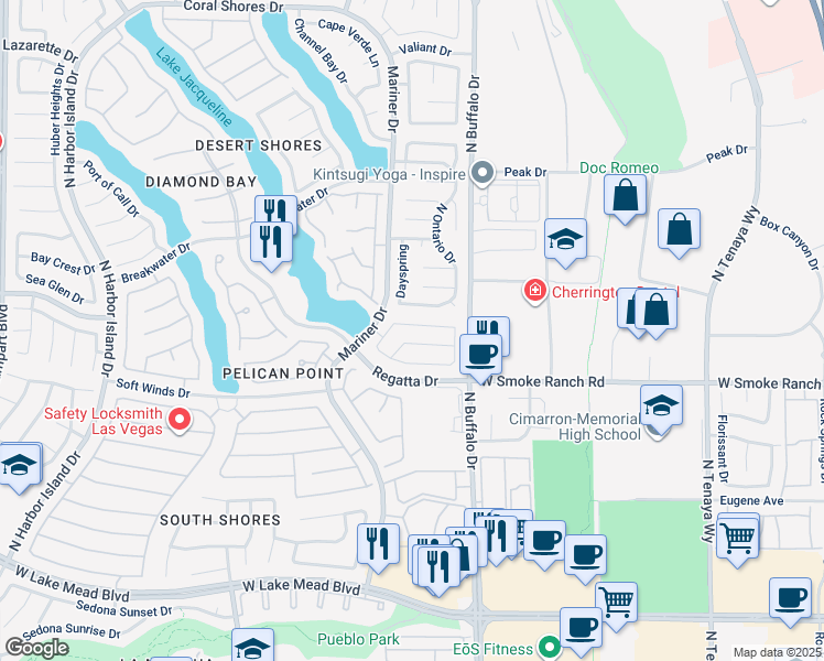 map of restaurants, bars, coffee shops, grocery stores, and more near 7701 Sea Cliff Way in Las Vegas
