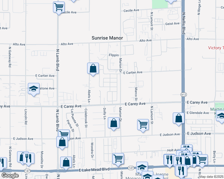 map of restaurants, bars, coffee shops, grocery stores, and more near North Vicki Lane in Las Vegas