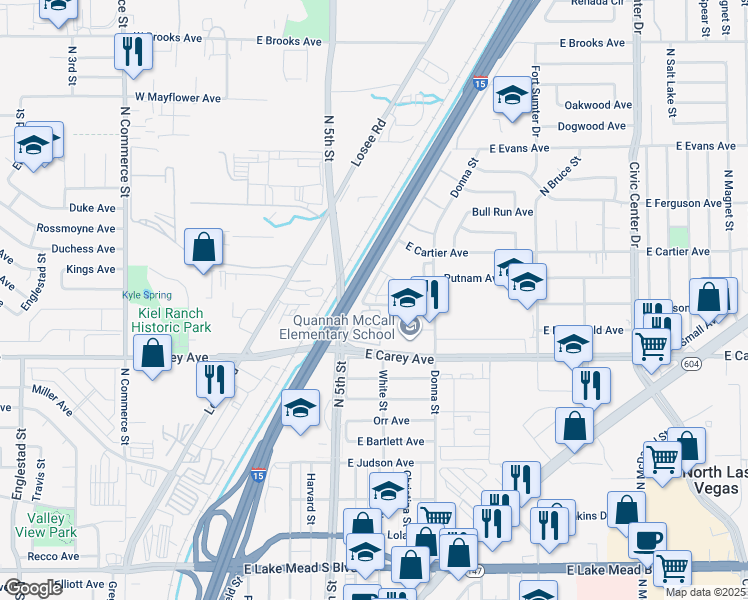 map of restaurants, bars, coffee shops, grocery stores, and more near 2516A Bulloch Street in North Las Vegas
