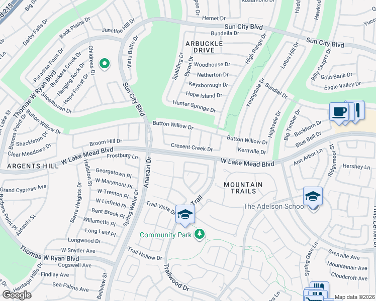 map of restaurants, bars, coffee shops, grocery stores, and more near 10124 Cresent Creek Drive in Las Vegas