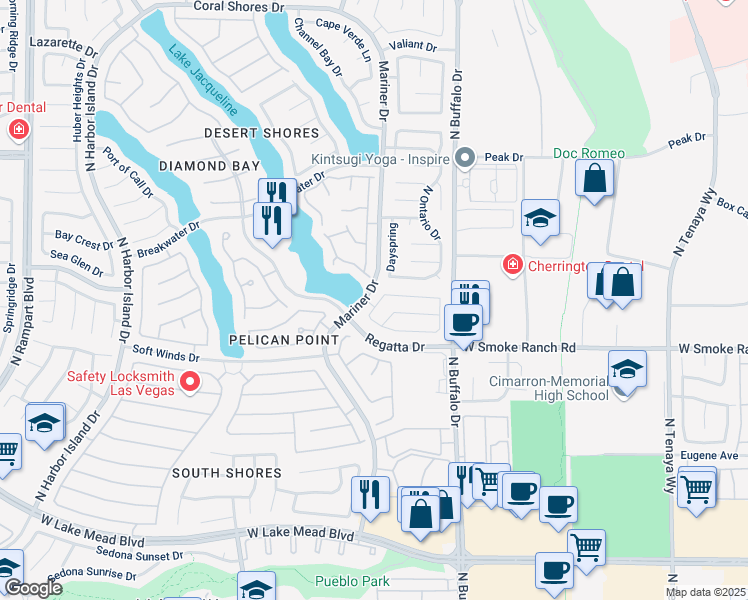map of restaurants, bars, coffee shops, grocery stores, and more near 2517 Cove Road in Las Vegas