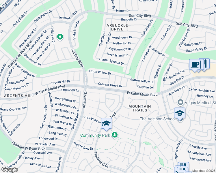 map of restaurants, bars, coffee shops, grocery stores, and more near 10124 Cresent Creek Drive in Las Vegas