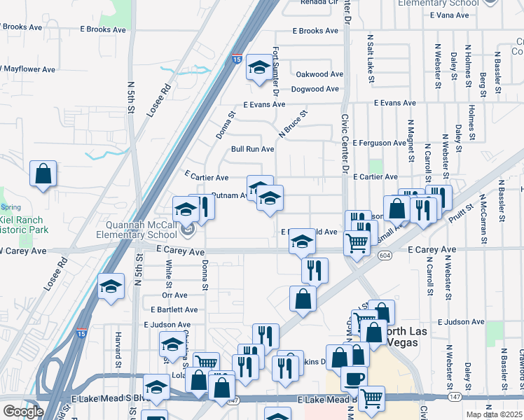 map of restaurants, bars, coffee shops, grocery stores, and more near 2505 North Bruce Street in North Las Vegas
