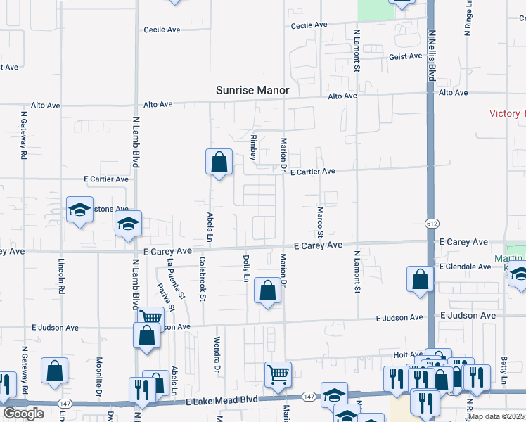 map of restaurants, bars, coffee shops, grocery stores, and more near North Vicki Lane in Las Vegas