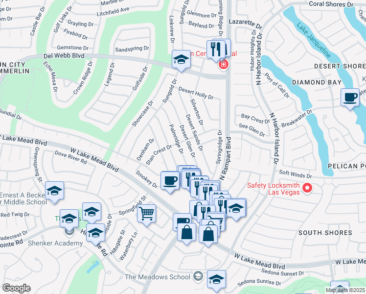map of restaurants, bars, coffee shops, grocery stores, and more near 2456 Palmridge Drive in Las Vegas