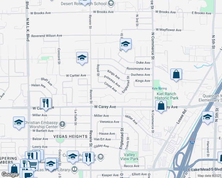 map of restaurants, bars, coffee shops, grocery stores, and more near 509 Count Avenue in North Las Vegas