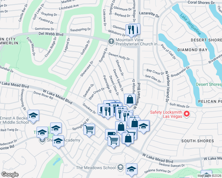 map of restaurants, bars, coffee shops, grocery stores, and more near 2456 Palmridge Drive in Las Vegas