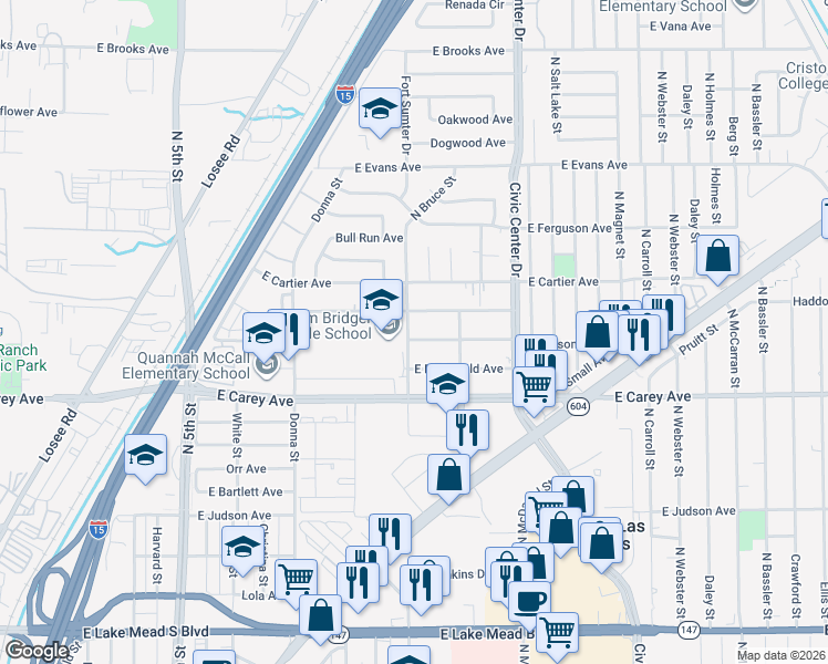 map of restaurants, bars, coffee shops, grocery stores, and more near 1300 East Nelson Avenue in North Las Vegas