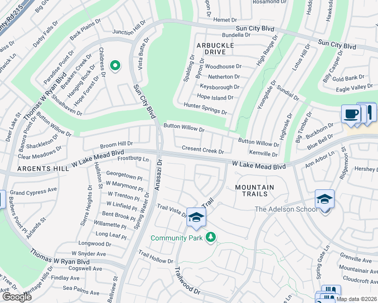 map of restaurants, bars, coffee shops, grocery stores, and more near 10124 Cresent Creek Drive in Las Vegas