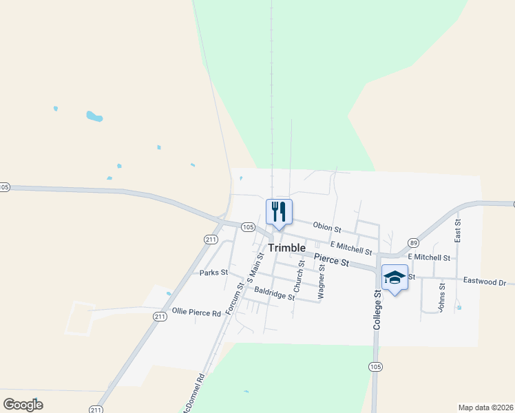 map of restaurants, bars, coffee shops, grocery stores, and more near 65 Park Acres in Trimble