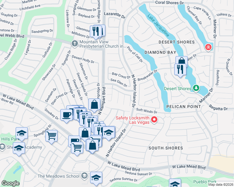 map of restaurants, bars, coffee shops, grocery stores, and more near 8336 Shore Breeze Drive in Las Vegas