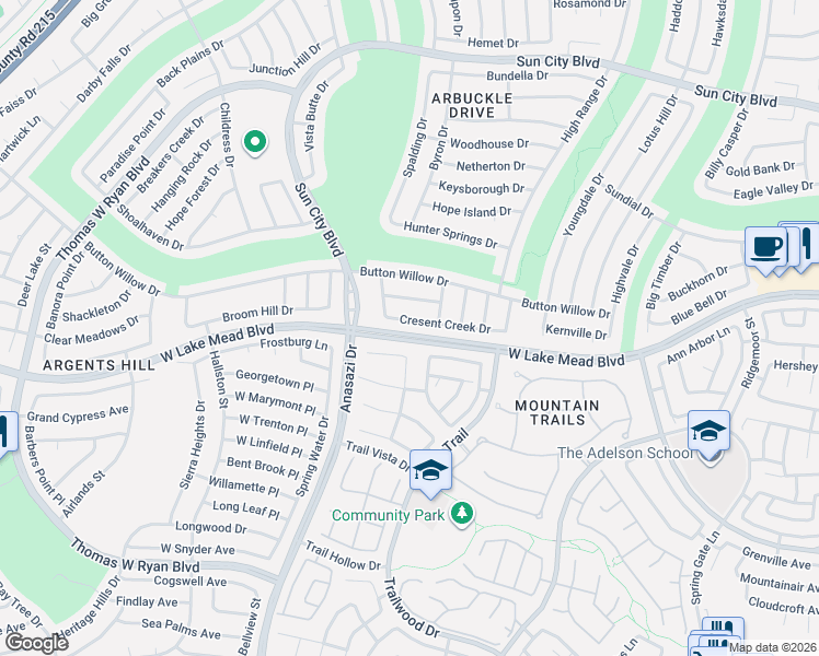 map of restaurants, bars, coffee shops, grocery stores, and more near 10124 Cresent Creek Drive in Las Vegas