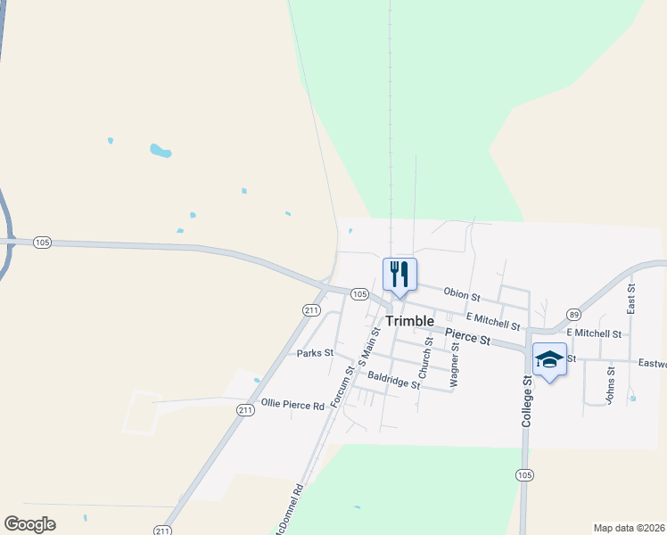 map of restaurants, bars, coffee shops, grocery stores, and more near 65 Park Acres in Trimble