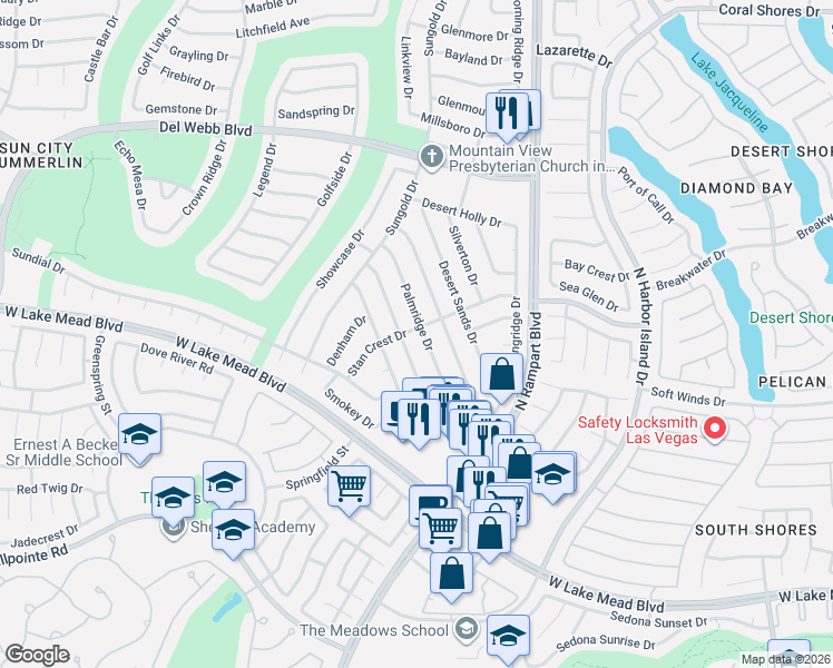 map of restaurants, bars, coffee shops, grocery stores, and more near 2500 Desert Butte Drive in Las Vegas