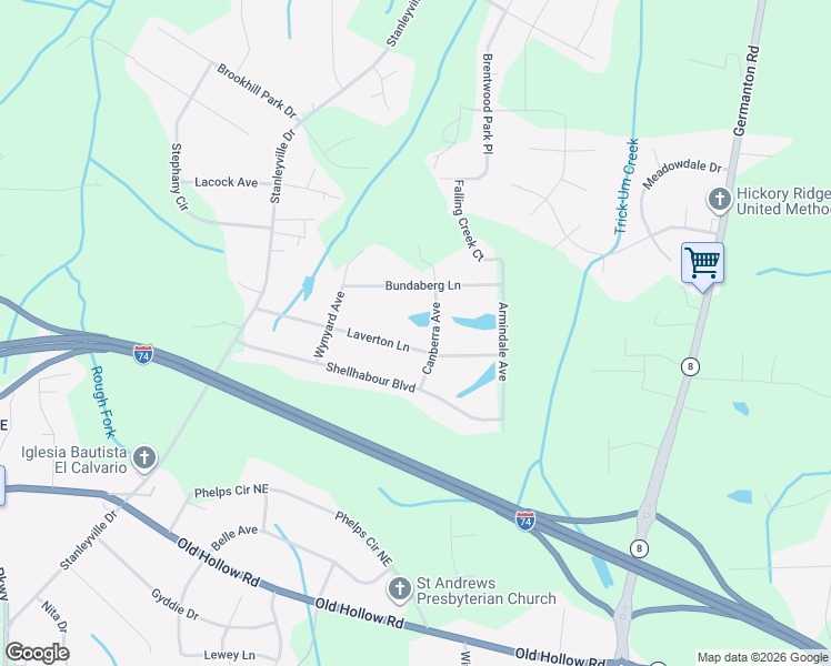 map of restaurants, bars, coffee shops, grocery stores, and more near 765 Laverton Lane in Rural Hall