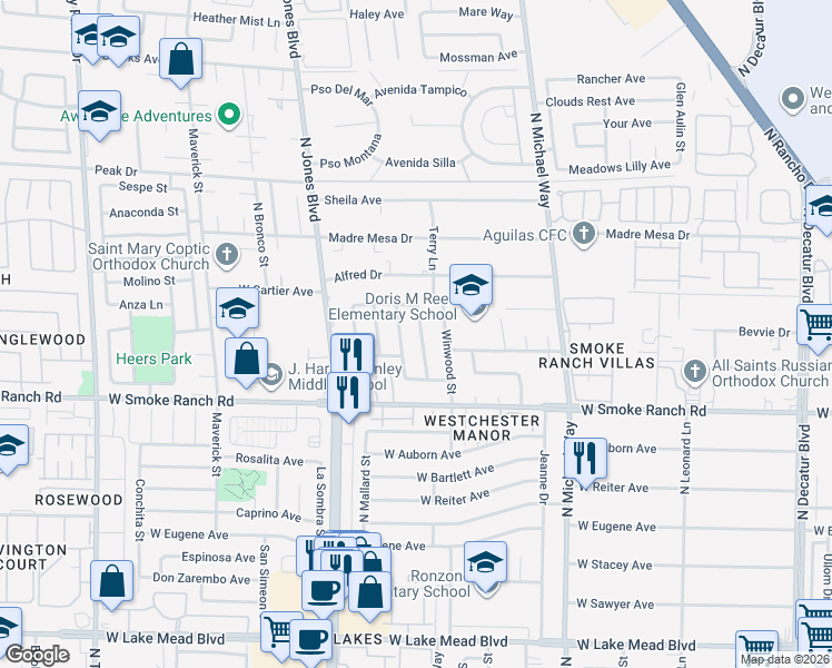 map of restaurants, bars, coffee shops, grocery stores, and more near 2512 Indian Sage Way in Las Vegas
