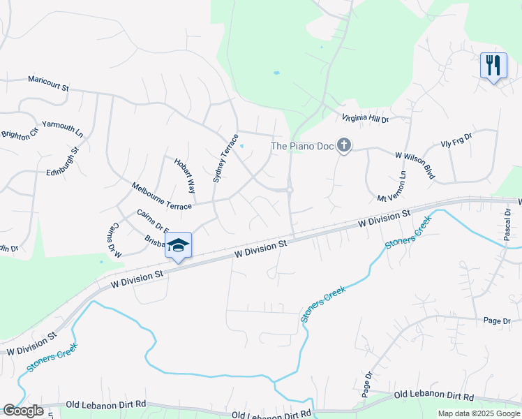 map of restaurants, bars, coffee shops, grocery stores, and more near 804 Alex Way in Mt. Juliet