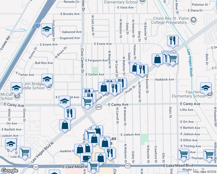 map of restaurants, bars, coffee shops, grocery stores, and more near 2509 North Magnet Street in North Las Vegas