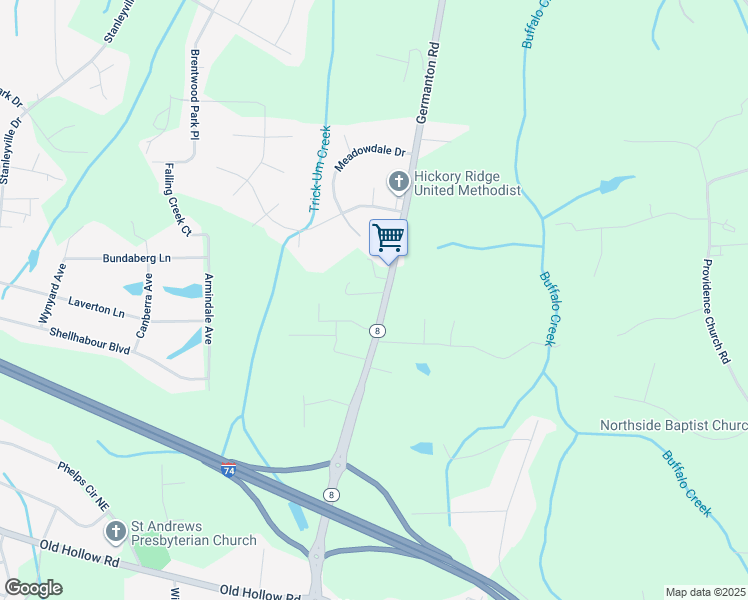map of restaurants, bars, coffee shops, grocery stores, and more near 5924 Germanton Road in Winston-Salem