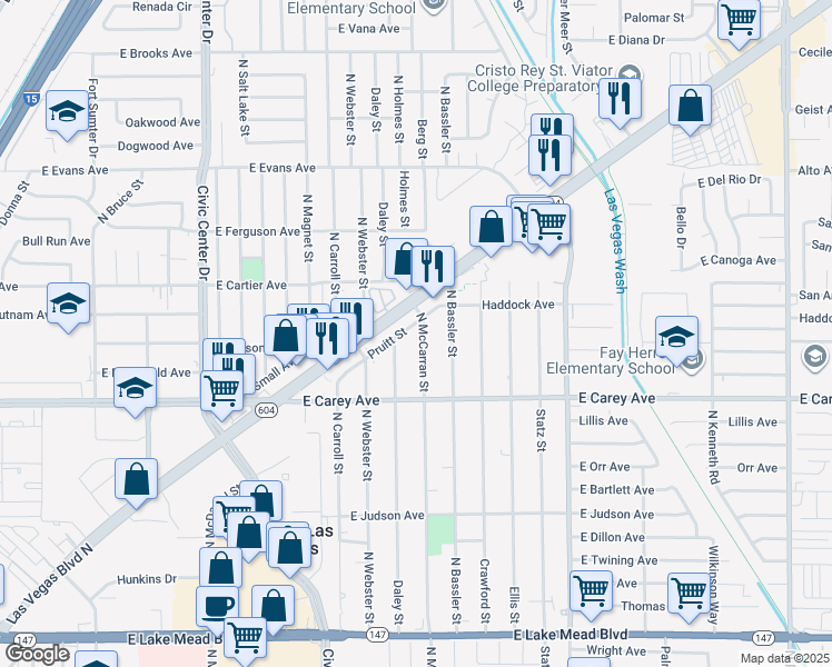 map of restaurants, bars, coffee shops, grocery stores, and more near 2519 North McCarran Street in North Las Vegas